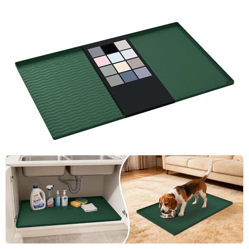 Waterproof Silicone Under Sink Mat 34'' x 22'' Shelf Liner for Kitchen and Bathroom (Green / 22"W x 34"L)