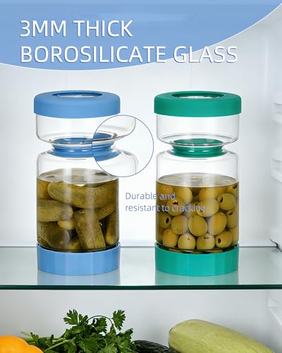 Pickle Jar with Strainer Flip (04-Lake Blue&Peacock Blue / 37oz 2pcs)