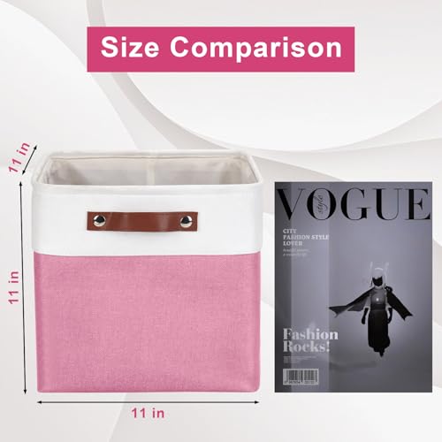 Collapsible Fabric Storage Cubes 11x11 Cube Storage Bins (Pink / Off-White / Cube - 11"x11"x11")