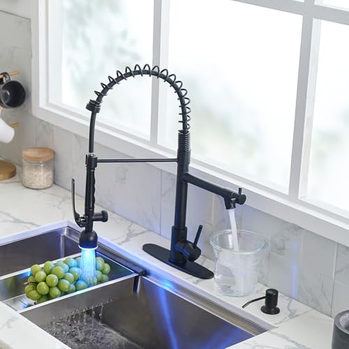 LED Commercial Kitchen Faucets with Pull Down Sprayer Matte Black (Matte Black)