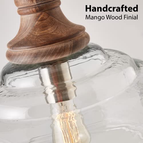 Capital Lighting 330318GY Julian Coastal Style Clear Organic Rippled Glass Pendant with Handcrafted Mango Wood Finial (Grey Wash)