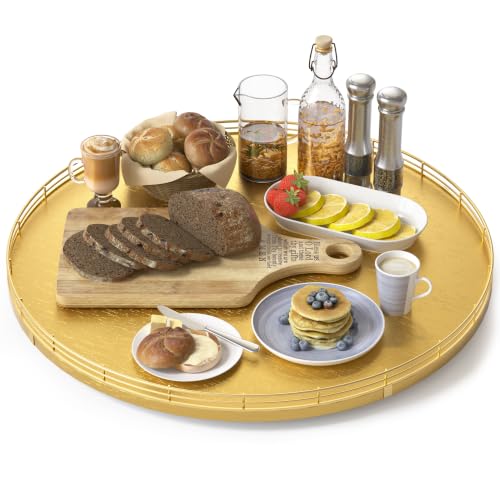 18 Inch Oak Lazy Susan Organizer with Gold Metal Rail (Golden / 18)
