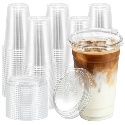 100 Pack 24 oz Clear Plastic Cups with Sip Lids (24oz 100Pack)