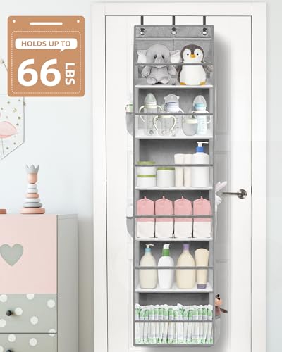 Over Door Organizer Hanging Shelves Large Clear Deep Pockets (Grey / 6-Shelves 62.2"H)