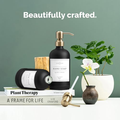 Black Glass Soap Dispenser (Matte Black Bottle / Brushed Brass Pump)