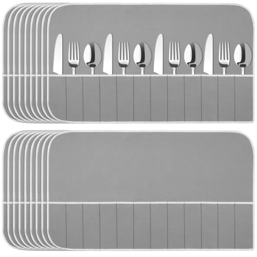 18 Pcs Anti Tarnish Silverware Storage Bags Felt (12 Slots / Gray)