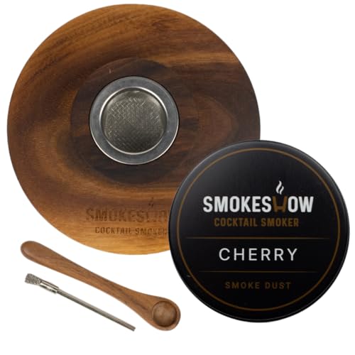 Premium Walnut Wood Cocktail Smoker with One 4 oz Tin of Wood Chips. Great for Whiskey & Old Fashion. Coated in Safe Food Natural Beeswax (Cherry)