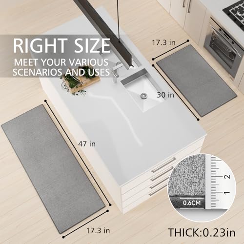 Kitchen Mat Set of 2 PCS (Velvet-grey / 17.3"x47"+17.3"x30" (Set of 2))