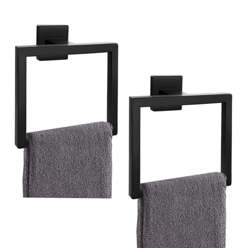 2 Piece Matte Black Square Towel Ring (Matte Black / 2 Pcs)