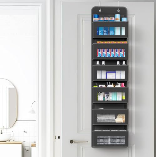 6 Clear Pocket Over Door Hanging Organizer (6 Pockets / Dark Gray)