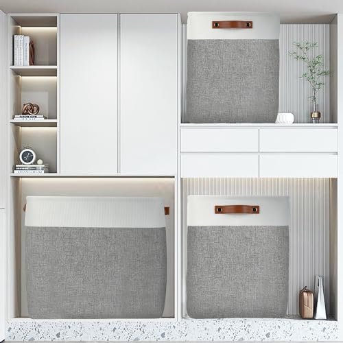 Storage Baskets 17 inch Large Basket for Blanket Living Room (White&Grey / XXL-17"x12"x15")