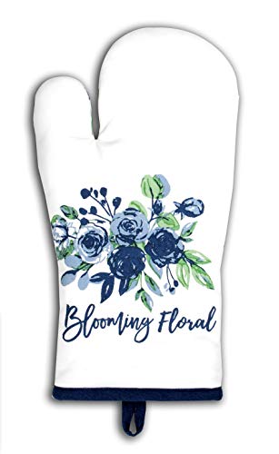 Oven Mitts Set of 1 Quilted Liner with Hanging Loop Non Slip (7x13 inches / Blooming Floral)