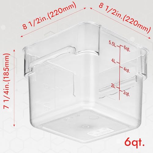 8 Pack 6 Qt NSF Clear Polycarbonate Food Storage Containers with Red Lids (6.0 Qt 8-Pack(Red Lids))