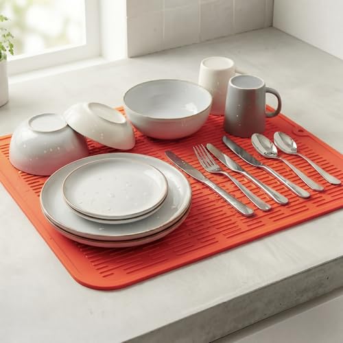 Silicone Dish Drying Mat for Multiple Usage (Orange / 18"L x 16"W)