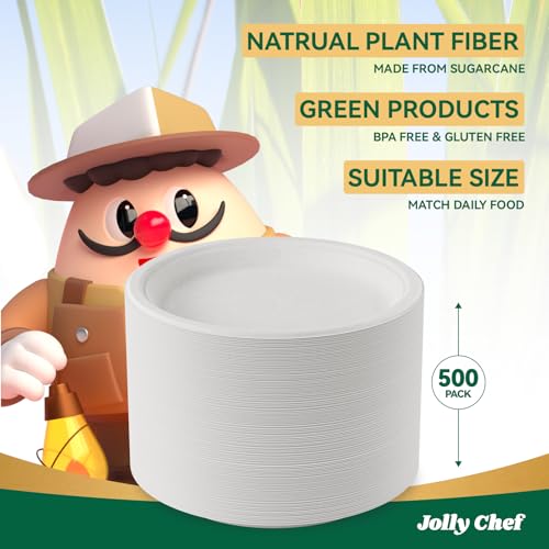 Compostable Heavy Duty Plates 𝟭𝟬 𝗜𝗻𝗰𝗵 [𝟱𝟬𝟬 𝗣𝗮𝗰𝗸] Eco (500 Count (Pack of 1) / White)