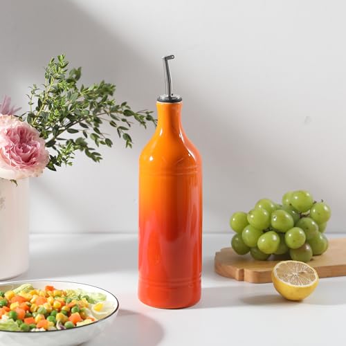 Sweejar Large Ceramic Olive Oil Dispenser Bottle (24 oz, Set of 1 / Gradient Orange)