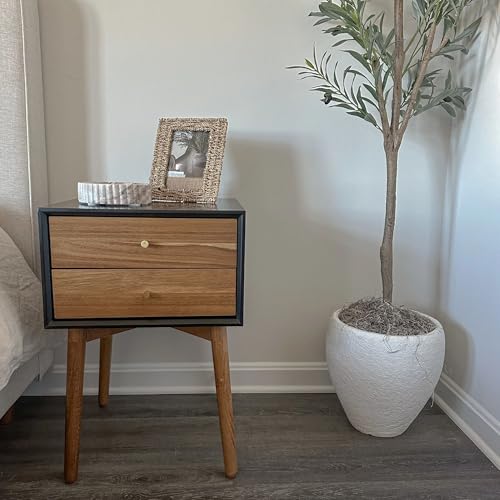 Harper Modern Nightstand Side Accent or End Table with Storage Drawer (Black/Brown / Set of 2)