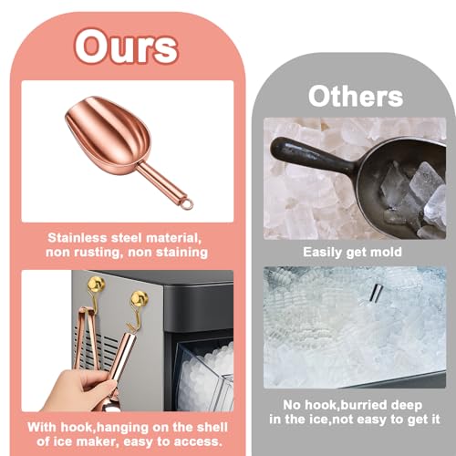 Stainless Steel Ice Scoop for Freezer with Magnetic Hook & Ice Tongs (6oz / Rose Gold)