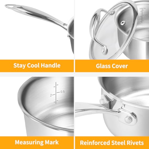 Sauce Pan with Glass Lid (1 QT / Silver)