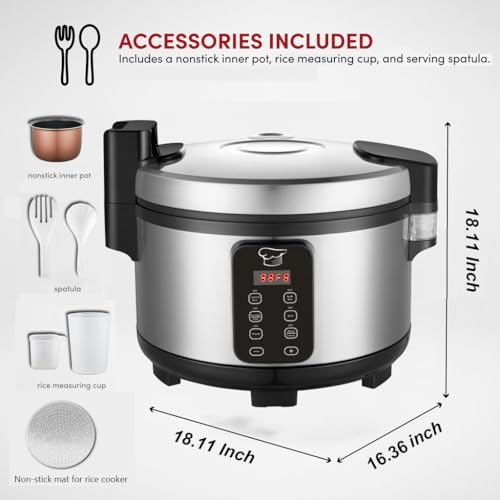 Large 15L Commercial rice cooker 84 cups cooked (Silver & Black / 84 Cups Cooked - Rice Cooker & Warmer)
