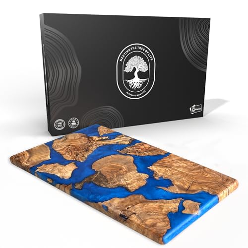 Handmade Olive Wood Resin Cutting Board (Vigor Blue)