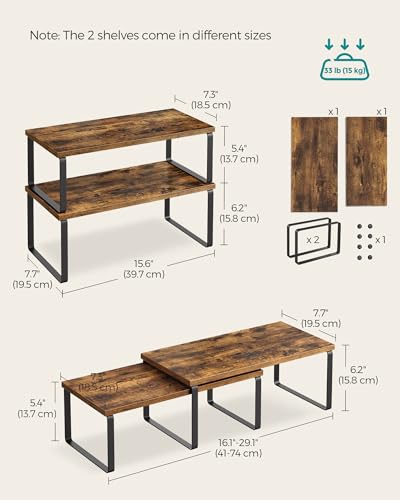 Cabinet Organizer Shelf (Black + Natural / 2*L (5.4"H) + 2*L (6.2"H))