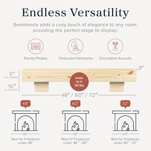 Breckenridge 48” Fireplace Mantel Shelf with Corbels (Unfinished Rustic / 48 Inch)