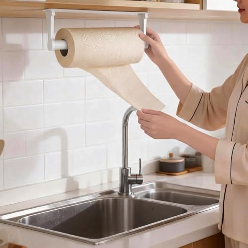Kitchen Roll Holder Under Cabinet (White)