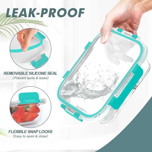 30 oz 5 Pack Glass Meal Prep Containers with Lids (Green / 1-Compartment 30 oz)
