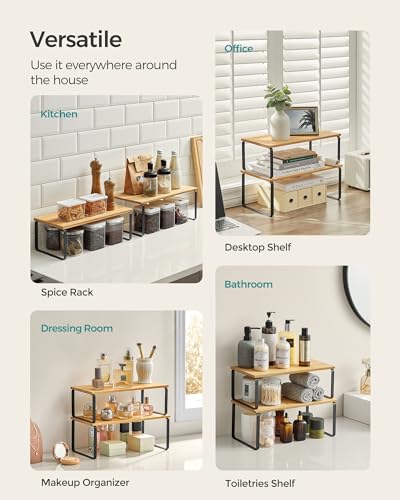 Cabinet Organizer Shelf (Black + Rustic Brown / 2*L (5.4"H) + 2*L (6.2"H))