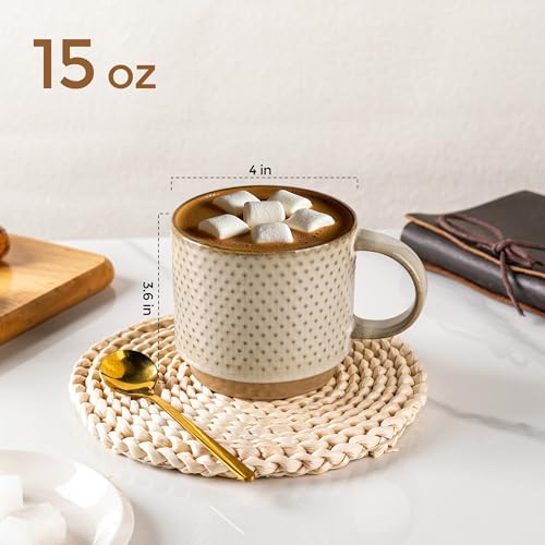 15 OZ Stackable Coffee Mugs Set of 4 (Pale Khaki / 15 Ounces)