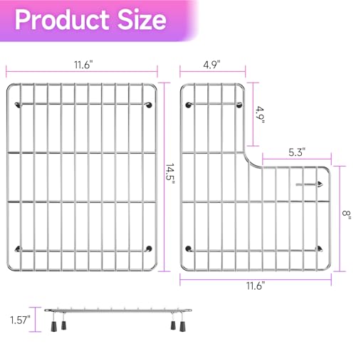 23.2'' x 11.6'' Stainless Steel Sink Protectors with Rubber Feet (1-Pack-23.2''x14.5'')
