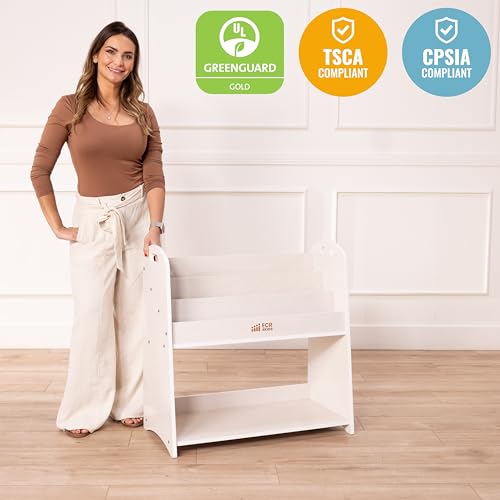 3 Shelf Floor Book Display with Handles and Storage (White Wash)