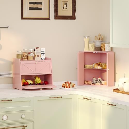 Vintage Double Layer Bread Box for Kitchen Counter Bamboo Bread Storage Container Large Capacity Bread Storage Bin