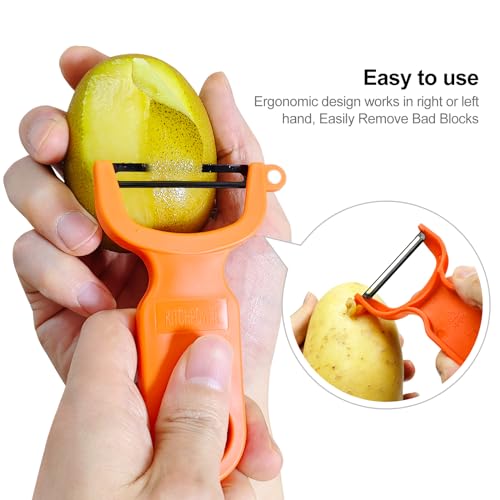 Original Vegetable Fruit Peeler Carbon Steel Blade 3 Pack Orange (Orange/Blue/Yellow)