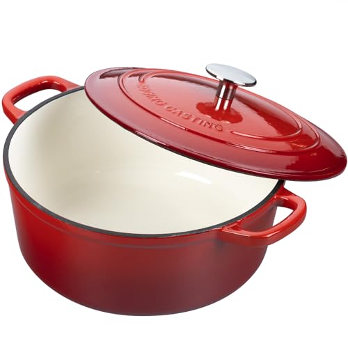Enameled Cast Iron Dutch Oven Pot with Lid (Red / 7QT)