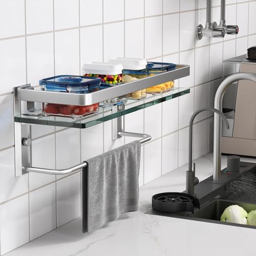 Bathroom Wall Shelf with Towel Bar (Silver / Shelf with Towel Bar)
