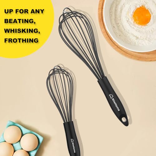 Silicone Whisk Set 8" 10" 12" Kitchen Whisk Black (Black / 3-Pack)