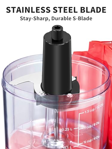 1.5-Cup One-Touch Electric Food Chopper, 100W Mini Food Processor Meat Grinder, Mix, Chop, Mince and Blend Vegetables, Fruits, Nuts, Meats, Stainless Steel Blade (Red) (Red)