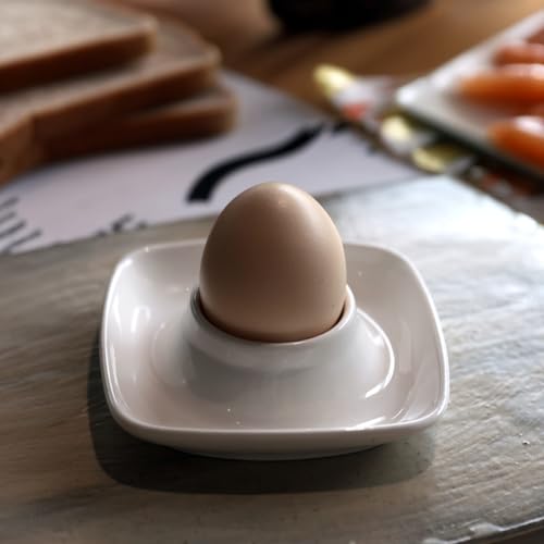 Ceramics White Egg Cups for Hard Boiled Eggs Set 6pcs