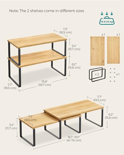 Cabinet Organizer Shelf (Black + Rustic Brown / 2*L (5.4"H) + 2*L (6.2"H))