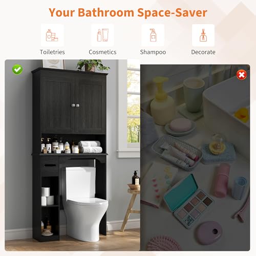 23.6 Inches Wide Toilet Rack with Over The Toilet Storage Cabinet (Black 30"w)