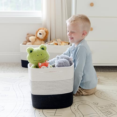 Storage Cubes 11 Inch Cotton Rope Woven Baskets for Organizing (3-Tone Black)