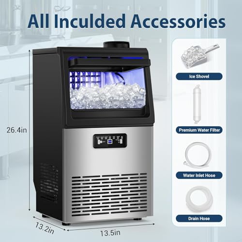 Commercial Ice Maker Machine with 20 Storage Bin (100Lbs/24H-Silver2)