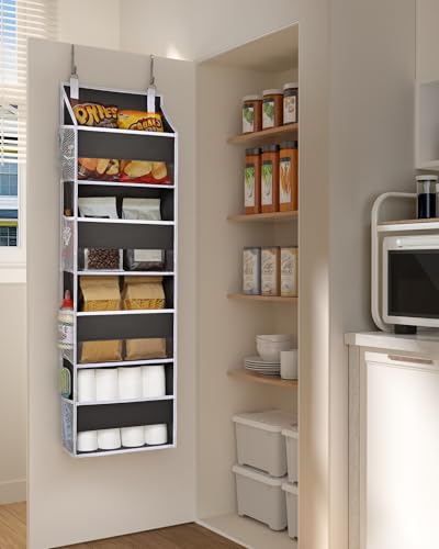 1 Pack Small Over Door Organizer with 4 Large Pockets 8 Mesh Side Pockets (Dark Grey / 1 Pack-4 Tier)