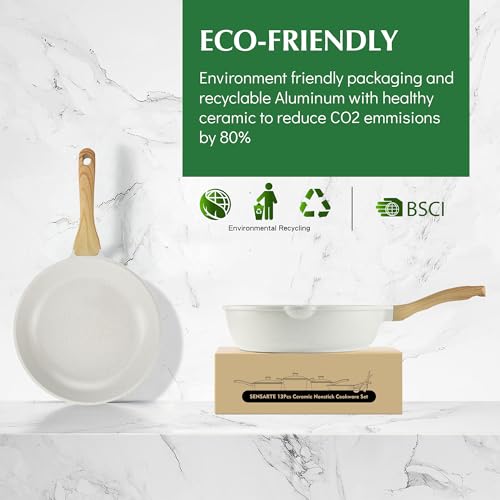 23 PCS Non Toxic Ceramic Cookware Set (White / Large)