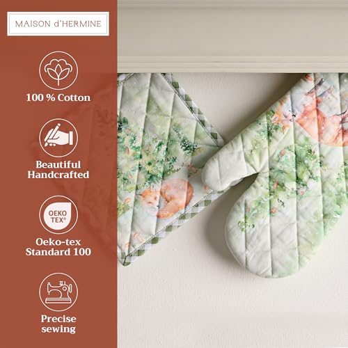 100% Cotton Oven Mitt & Pot Holder Set (097 - Winter Mornings / 7.5" x 13" & 8" x 8" (Oven Mitt & Pot Holder))