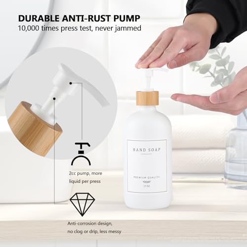 White Glass Soap Dispenser (White Bottle + 14 Labels + Funnel + Tray)