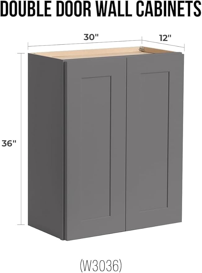 Wall-Mounted Cabinet – Solid Wood Shaker Style Medicine Cabinet with Adjustable Shelves & Soft-Close Doors for Bathroom, Kitchen, and Office Storage (Pebble Gray, 24" W x 12" D x 36" H)