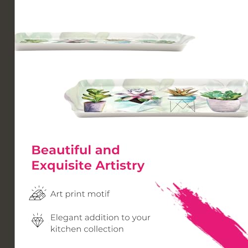 Succulent Sandwich Tray Decorative Rectangular Melamine (15.1" x 6.5" x 1" / Succulents)